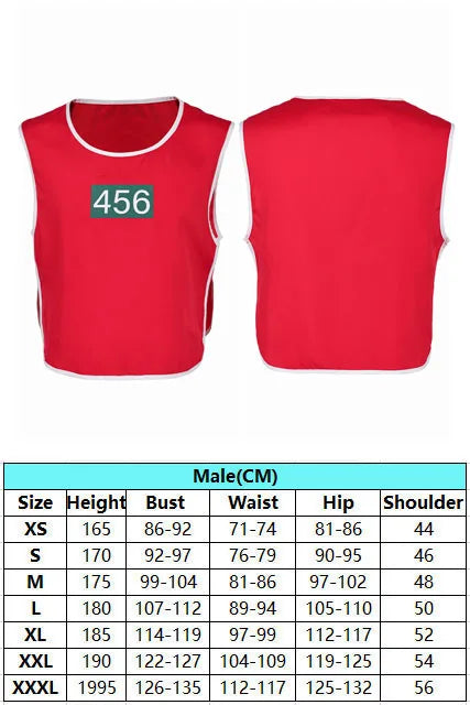 2025 TV Game Of Teuthida Cosplay No 456 Red Vest Halloween Carnival Costume Party Suits Outfit Roleplay Clothing For Men Male