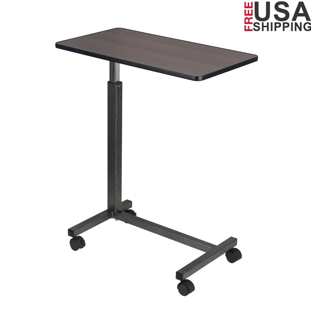 Non-Tilt Overbed Table Adjustable Height Locking H-Style Base Swivel Casters Textured Surface Lightweight Easy Mobility