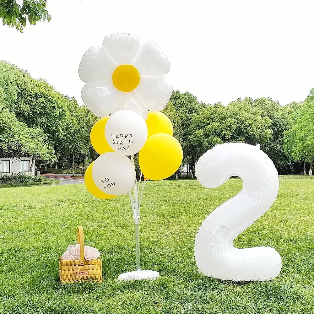 8pcs White Daisy Balloon Set With 32inch 1-9 White Number Ballon For  Daisy Themed Birthday Party Decor Kids Toys Helium Globos