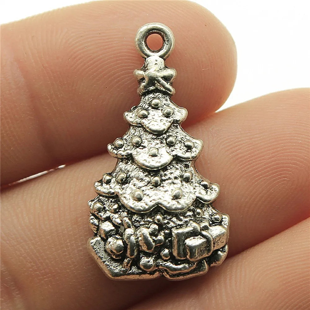 20pcs Christmas Tree Charms Antique Bronze Silver Color Pendants Making DIY Handmade Craft