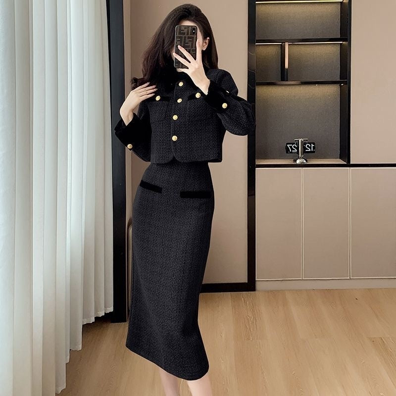 Women's Luxury French Style High-grade Tweed Chanel Style Skirt Set