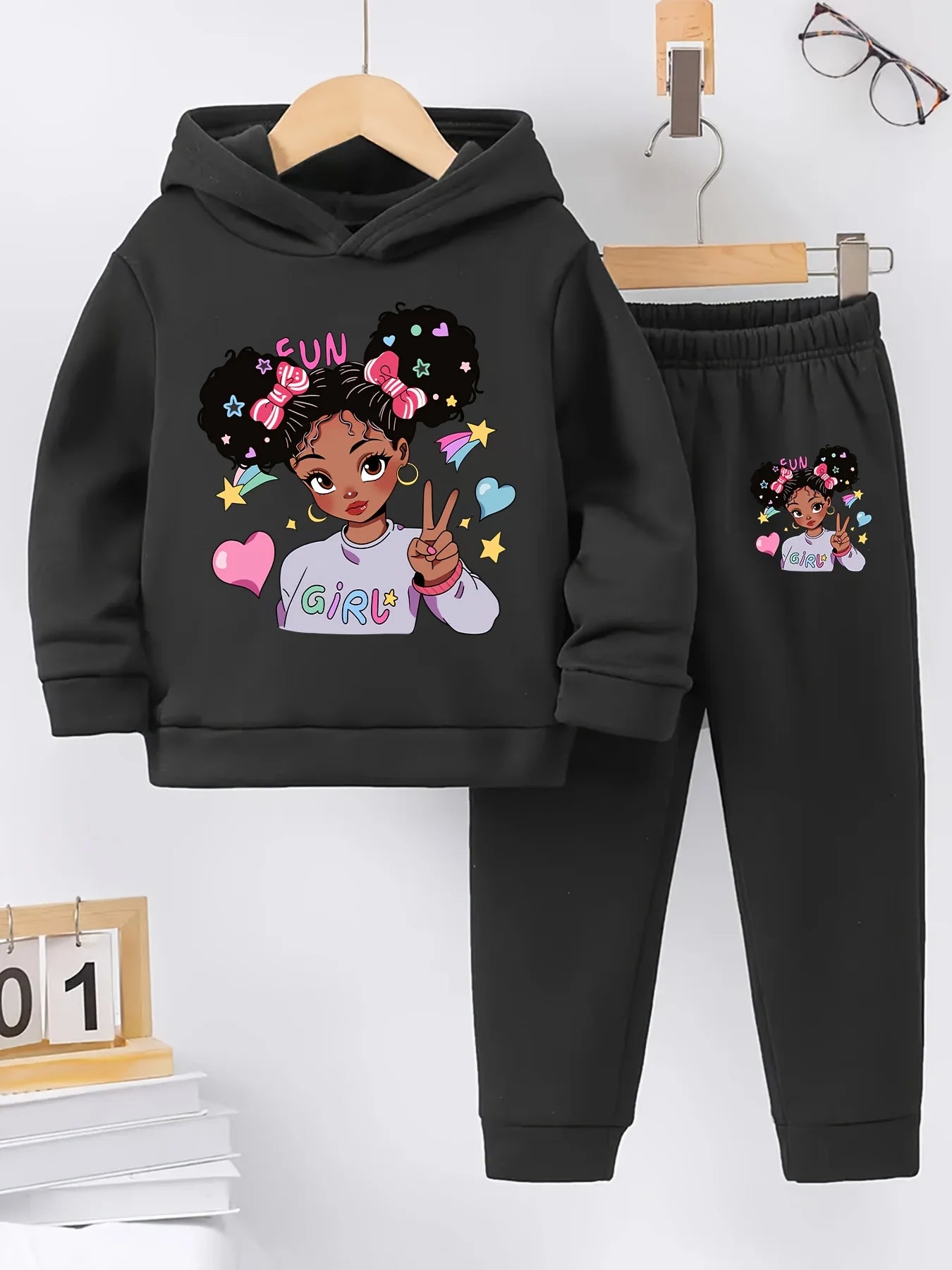Winter Spring Baby Girls Hoodies Clothes Set Kid Cartoon Girls Printed Hooded Pullover Top and Pants 2 Piece Children Tracksuits