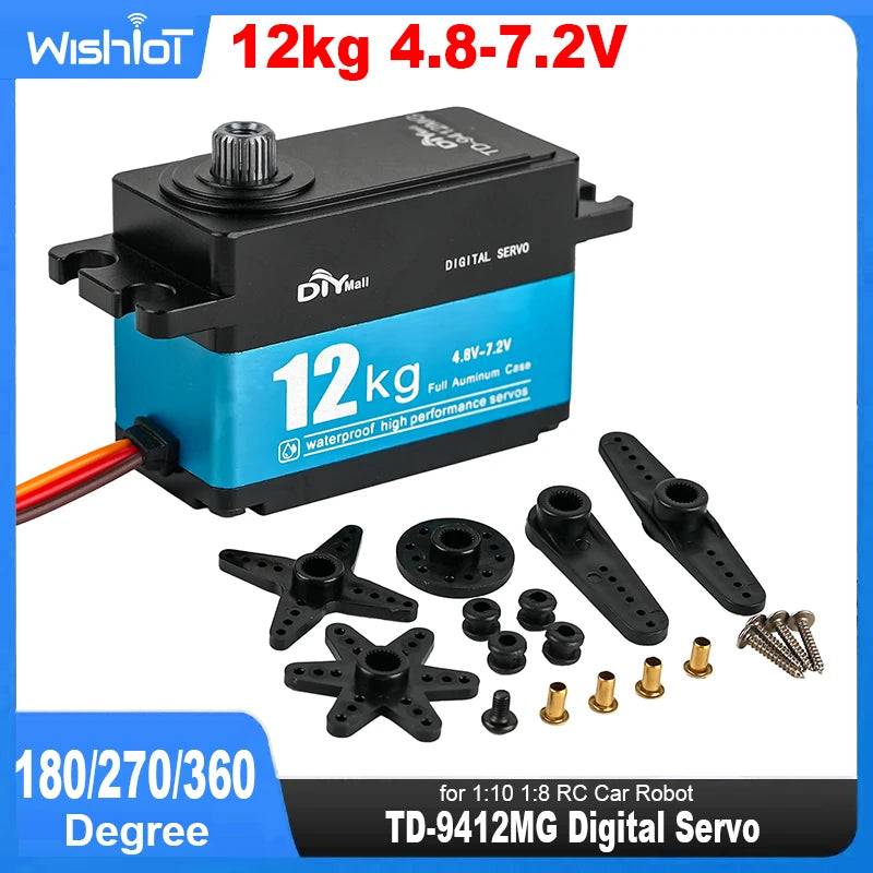 TD-9412MG Digital Servo 12KG High Torque Full Metal Carbon Brush Motor 180/270/360 Degree Short Model for 1:10 1:8 RC Car Robot