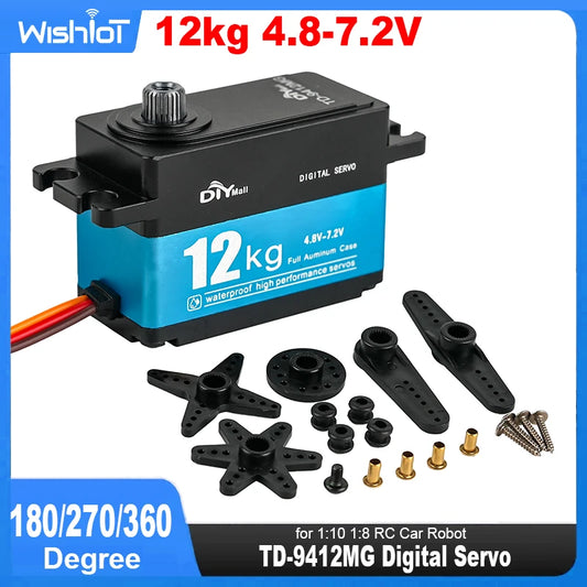 TD-9412MG Digital Servo 12KG High Torque Full Metal Carbon Brush Motor 180/270/360 Degree Short Model for 1:10 1:8 RC Car Robot