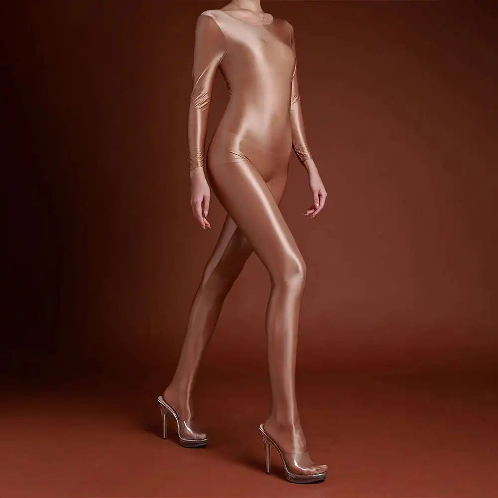 Sexy Women Shiny Glossy Jumpsuit Zentai Suit Lingerie Fitness Bodycon Sleeping Onesies Underwears