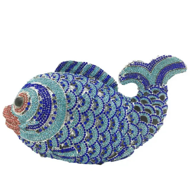 Boutique De FGG (in stock) Fish Crystal Clutch Handbags Women Pink Evening Bags Wedding Party Brides Rhinestones Purses Bag