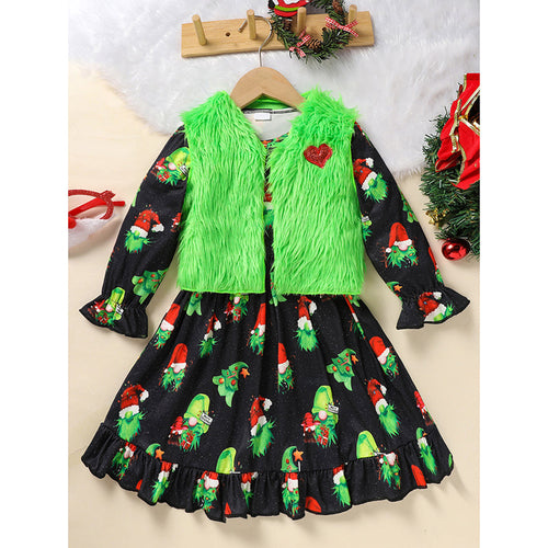 Toddler Kids Baby Girl Christmas Dress Outifts, Long Sleeves Cartoon