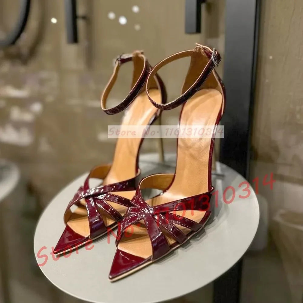 Nude Cross Strap High Heels Sandals Ladies Trendy Open Pointy Toe Classy White Satin Sandal Women Dress Ankle Strap Casual Shoes