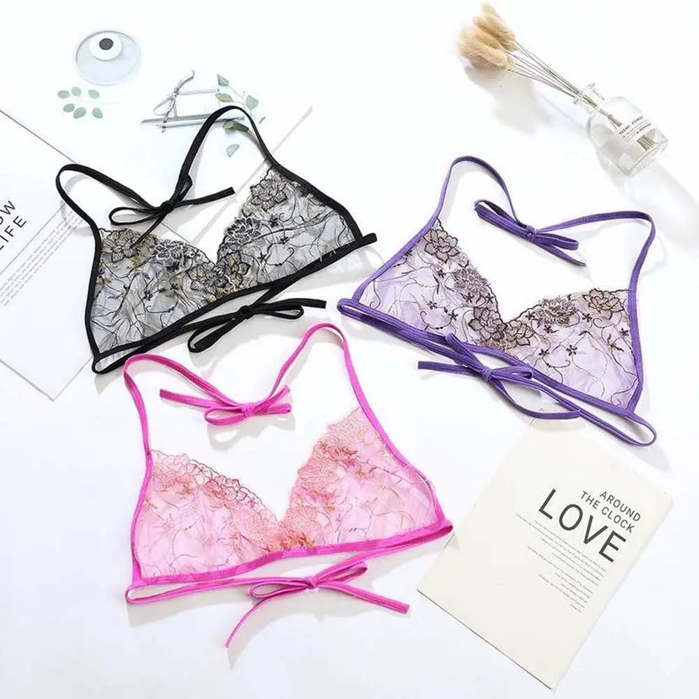 Transparent Ultra-thin Hollow Straps Open Back Bandage Sexy Lingerie Underwear Embroidered Women's Bras