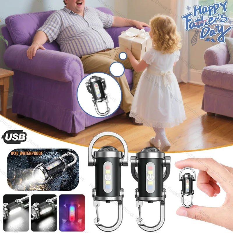 1PC Mini Torch - EDC Flashlight with 180° Rotating Head, Magnetic Tail & Rechargeable Mini Torch Key Fob Gift for Father