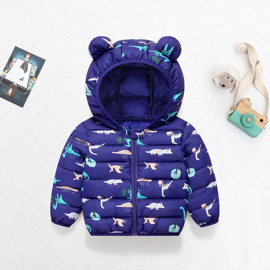 Children's Cotton Coat Baby Cartoons Down Jacket Boys Hooded Colthing Girls Warm Winter Clothes Toddler Kids Outerwear 0-5Y