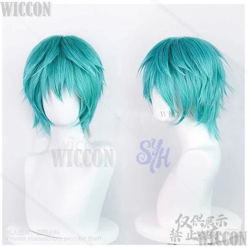 Anime Movie Demon Hunters Saja Boy Cosplay Baby Kpop Group Y2K Fashion Wig Heat Resistant Halloween Short Blue Green Hair Cos