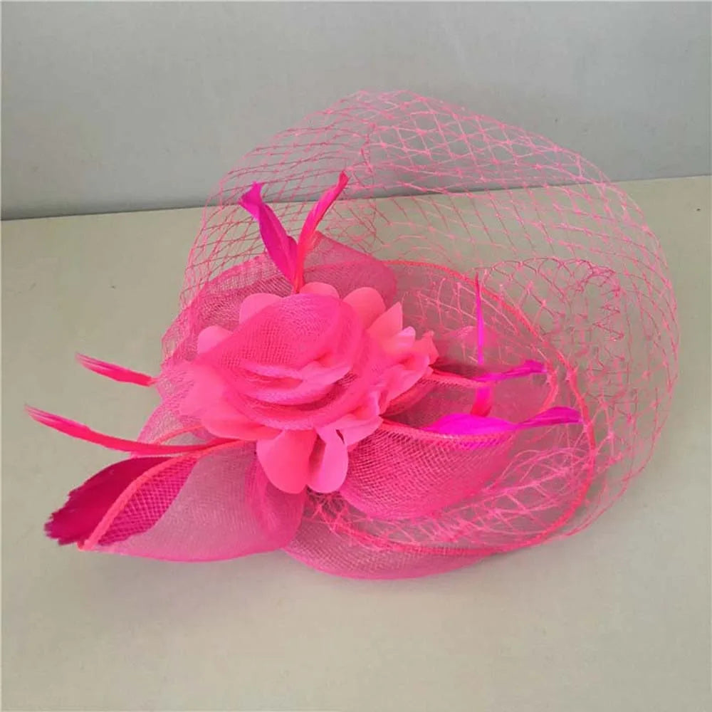Fashion Feather Mesh Fascinator Hat Bow Elegant Veil Hat Headwear Hair Hoop Headdress Bride Headband Wedding