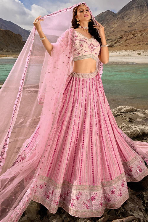 Gorgeous Mirror Work Pure Georgette Sequins Wedding Chaniya Choli With