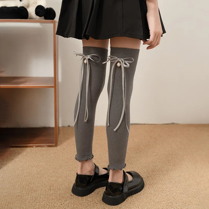 3-12 Year Chic Cute Bow Ribbon Leg Cover Korean Fashion Sweet Bow Knee High Sock Soft Cotton School Sock Clothes Accessories