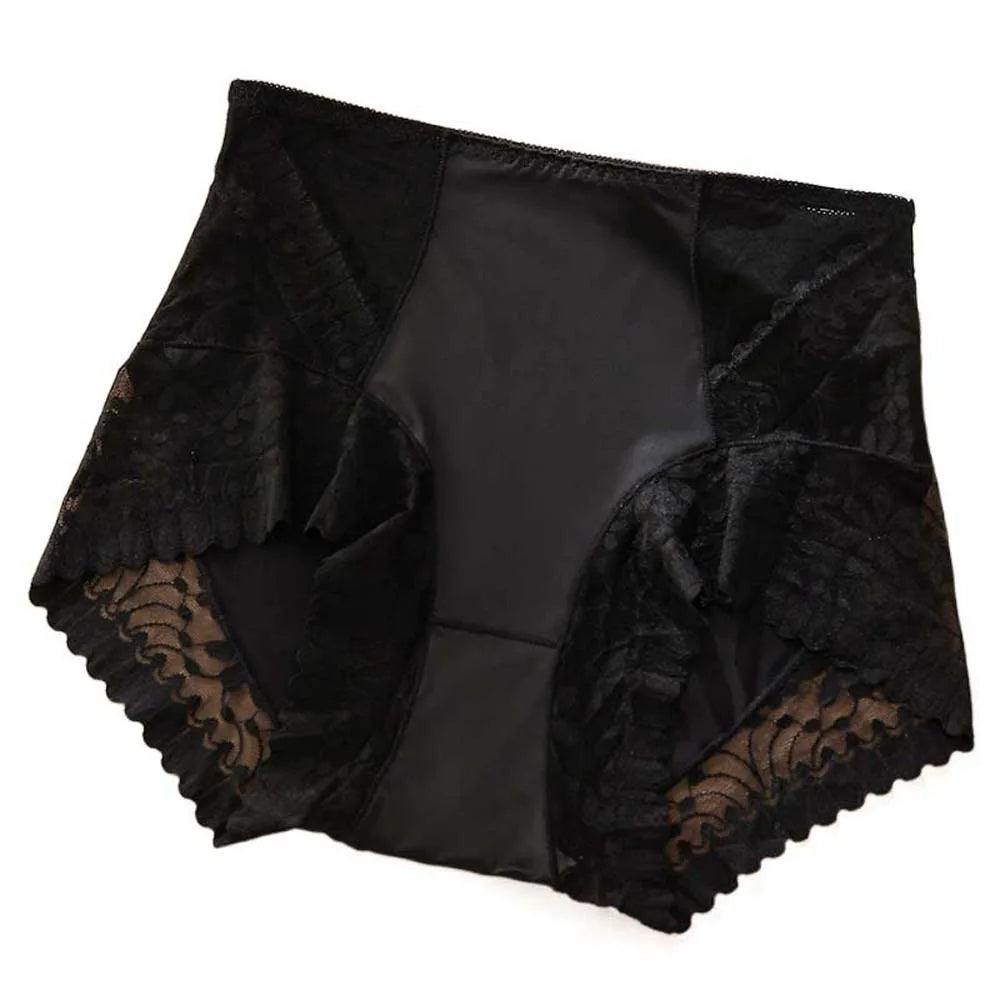 Satin Women Silk Panties High Waist Lingeries Plus Size Briefs Tummy Control Underwear Traceless Ice Silk Lace Underpants Lady