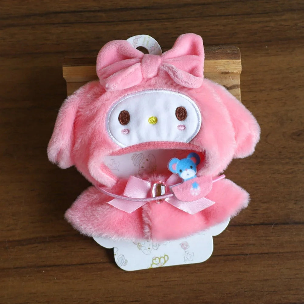 Anime Sanrio Hello Kitty Doll Pendant baby clothes Kawaii Cinnamoroll Kuromi Plush Cape Key Bag Chain Decoration Gifts