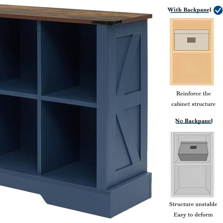 8 Cube Storage Organizer, 2-Tier Book Shelf with LED Lights, Farmhouse Wood Display Bookcase Cabinet for Living Room, Bedroom,
