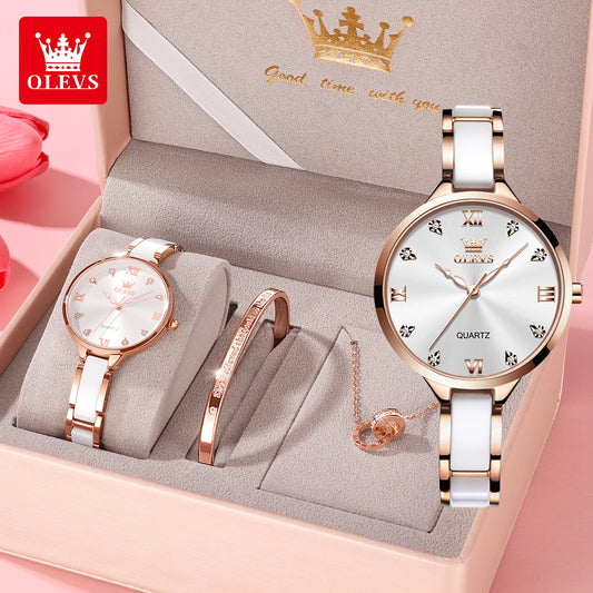 OLEVS 5872 Women Watches Quartz Wristwatch Waterproof Watches For Woman Set Bracelet Watch Original Elegant Casual Fashion Reloj