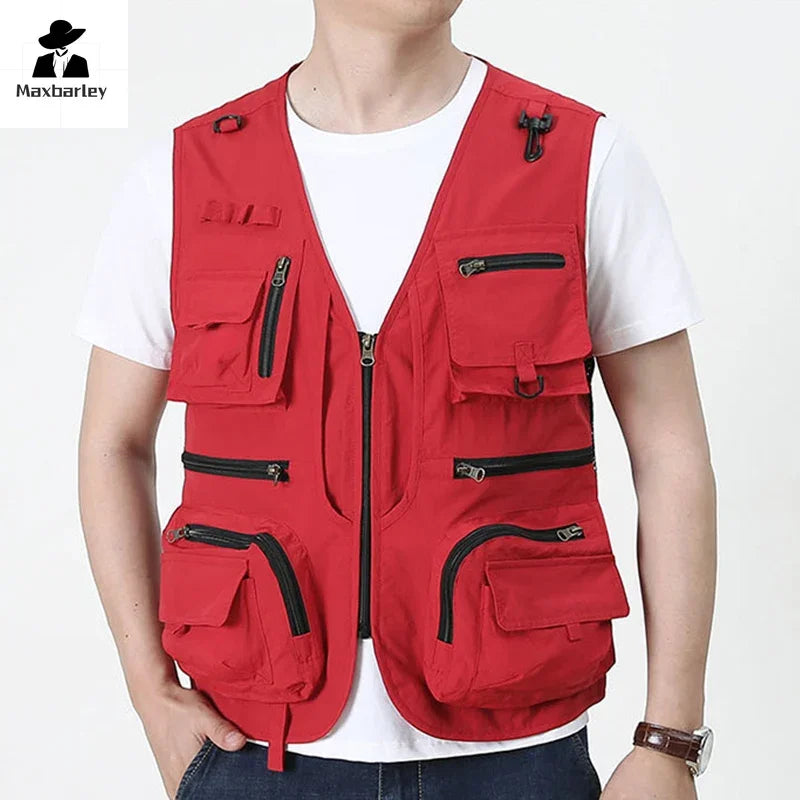 14 Pockets Summer New Men Us Work Hiking Fishing Vest Mens Photographer Waistcoat Mesh Cargo Sleeveless Jacket Tool Vest 7xl
