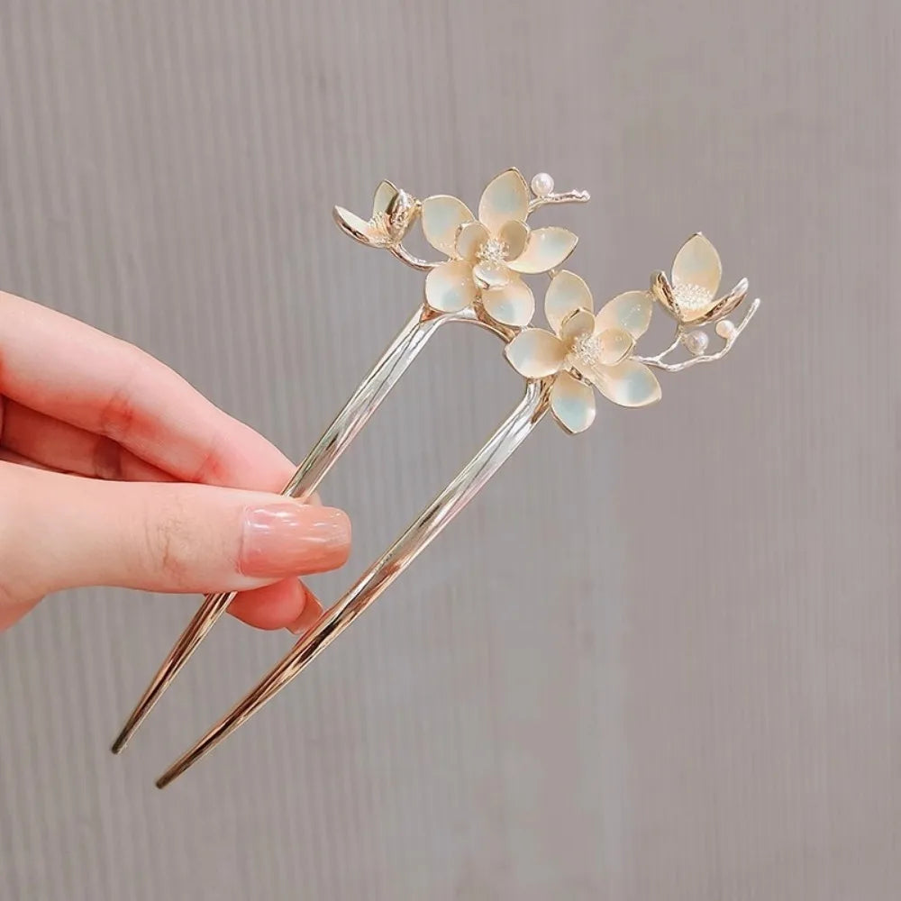 1pc U Shaped Flower Hair Sticks Forks Women Hair Bun Maker Jewelry Vintage Girls Flower Hairpins Clip Headwear Hair Accessories