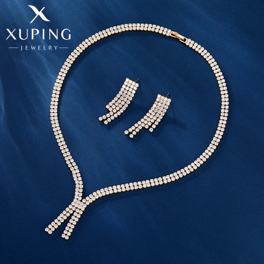 Xuping Jewelry New Arrival Fashion Luxury Trendy Pendant Necklace Earring Set for Women Christmas Party Gift X000872863
