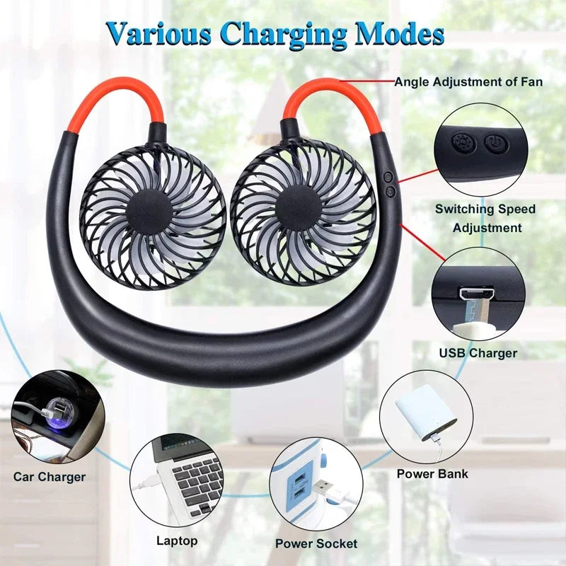 Hot Sale USB Rechargeable One Speed Foldable Plastic Neck Fan Portable Adjustable Hand Free Outdoor Sports Mini