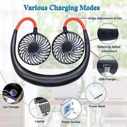 Hot Sale USB Rechargeable One Speed Foldable Plastic Neck Fan Portable Adjustable Hand Free Outdoor Sports Mini