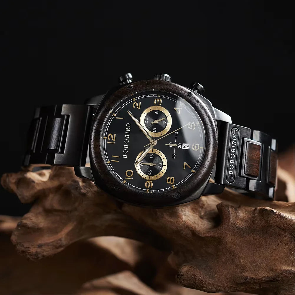 Top Brand Luxury reloj hombre BOBO BIRD 3AT Waterproof Chronograph Wristwatch With Calendar Luminous Hands Halloween Gifts