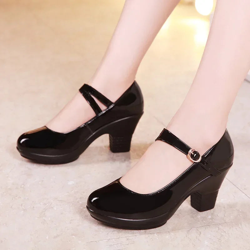 5cm 7cm Small Size 32-43 Shallow Thick Bottom Platform Pumps Women Mary Janes 2025 Med Block Heels Shoes Red Wedding Office Mom