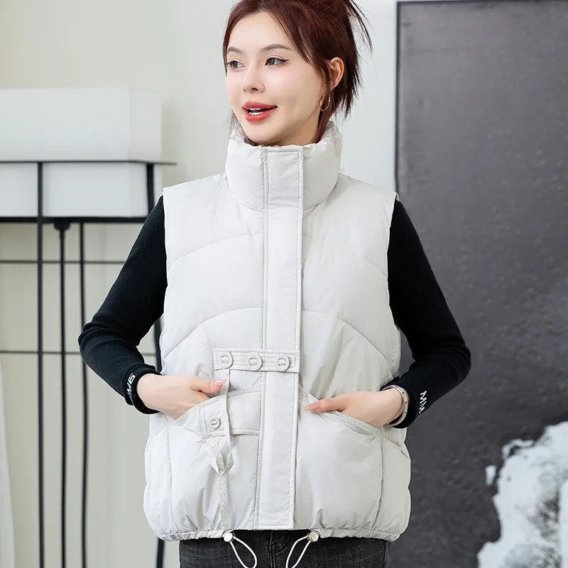 2024 New Autumn Winter Down Cotton Vest Women Short Jacket Fashion All-Match Sleeveless Waistcoat Vests Female Coat Outerwear