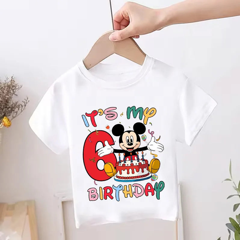 Mickey Mouse Child Birthday Clothes Girl Boy Number T Shirt Cartoon Print Kids Tee Baby Top Summer Infant Cute Short Sleeve Gift