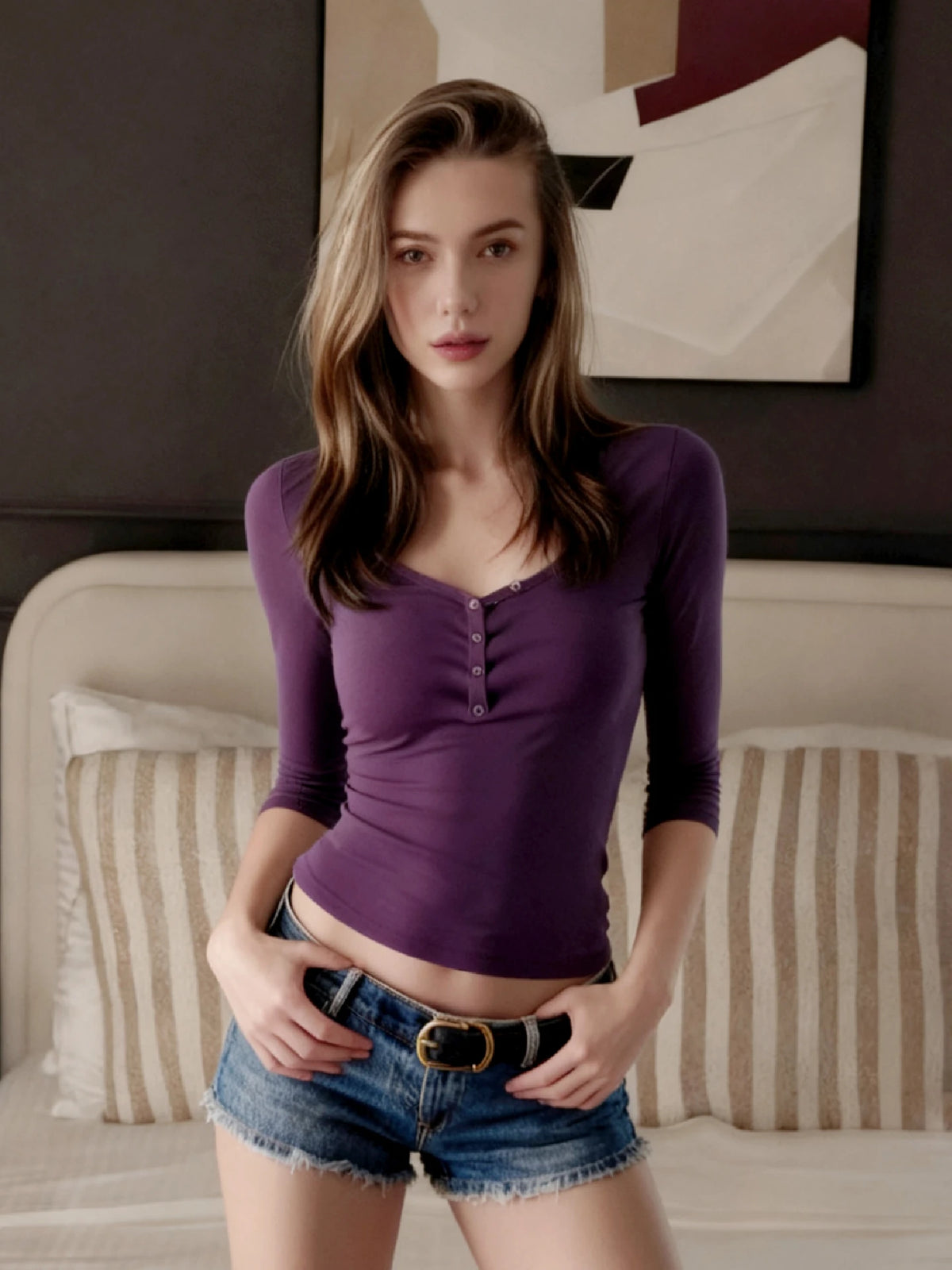 Dulzura Autumn Solid O-Neck Half Sleeves Single Breasted Slim T-Shirt Women Casual Versatile Y2K Top Party Street Style Clothes