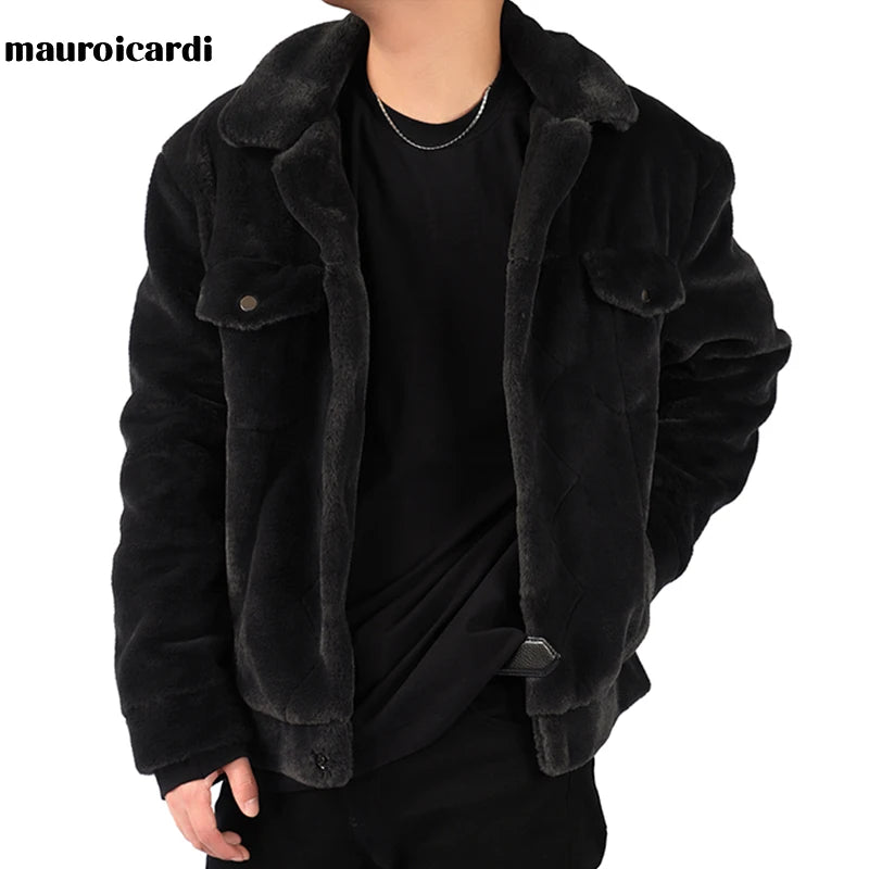 Mauroicardi Winter White Short Soft Warm Faux Fur Coat Long Sleeve Plus Size Designer Men Streetwear Clothing Fluffy Jacket 2021