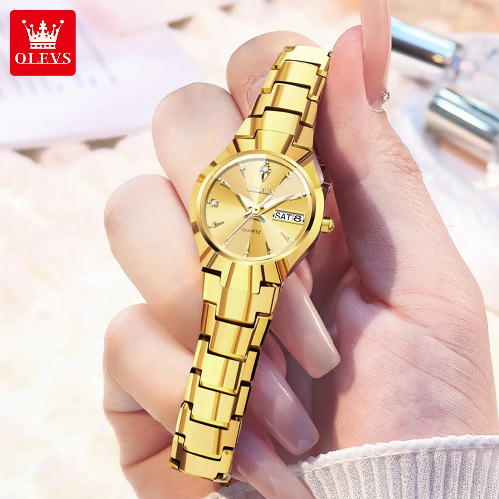 OLEVS Ladies Watch 8697 Luxury Elegant Quartz Watches Waterproof Tungsten Steel Day Date Watches For Woman Watch Bracelet Set