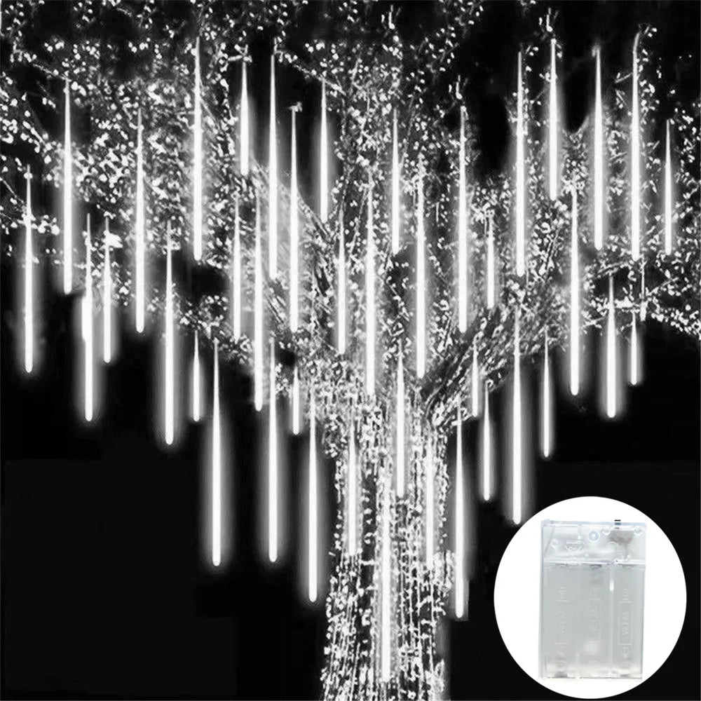 Battery Powered LED Meteor Shower Rain Lights Falling Raindrop Fairy String Light for Christmas Halloween Holiday Wedding Party