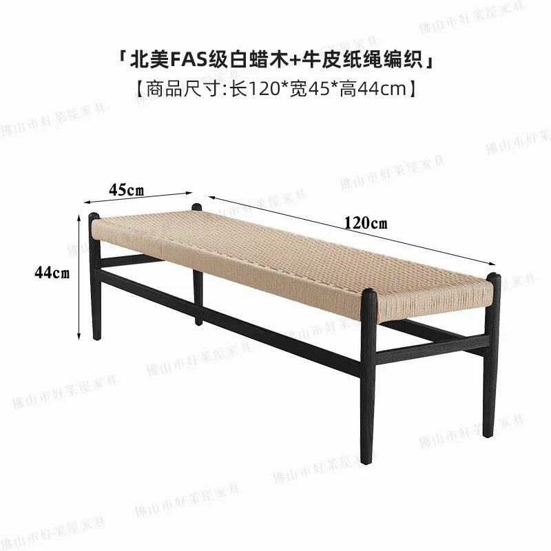 Rattan bench household shoe changing stool simple braided rope sofa bench simple small apartment solid wood bedside stool