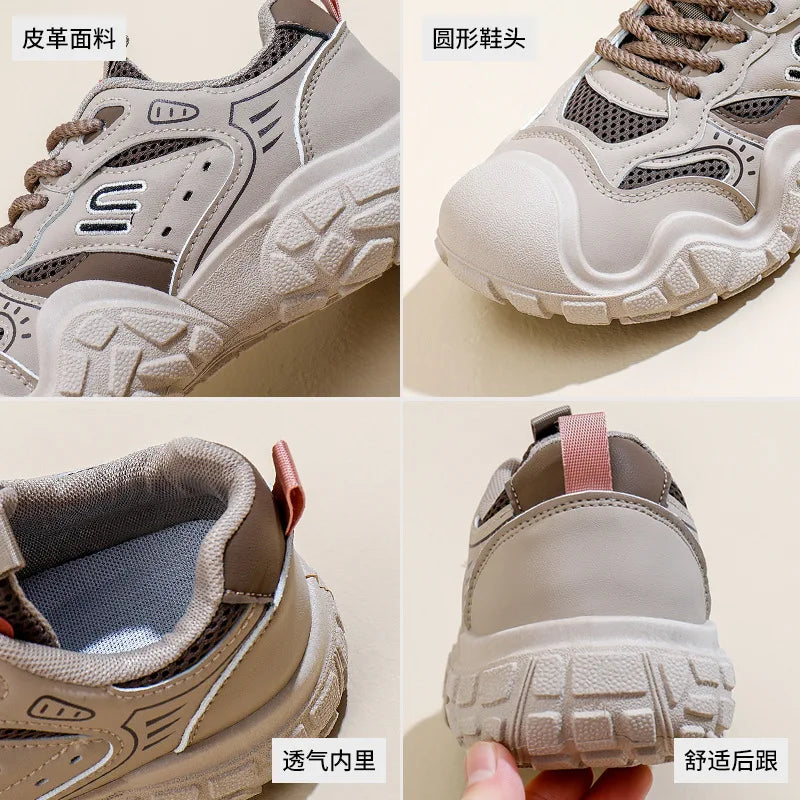 insKorean Style New Dad Shoes Women2025Spring Student Running Sports Thick-Soled Height-Increasing Casual Shoes