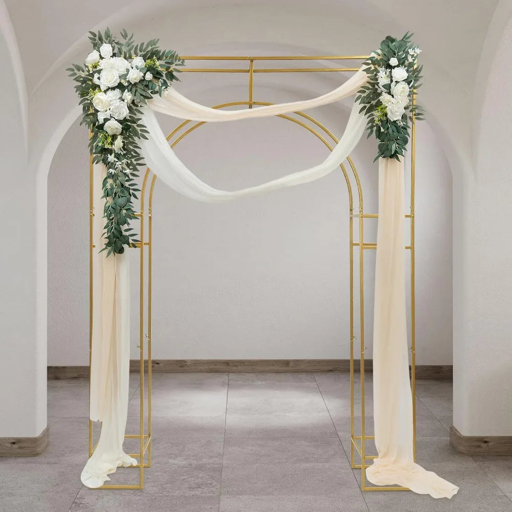 Wedding Arch Backdrop Stand, Gold Wedding Arches for Ceremony Square Metal Balloon Arch Stand Garden Arbor Frame for Wedding Bir