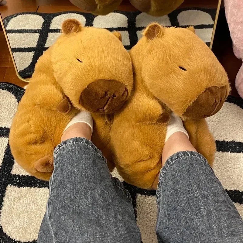 Novelty capybara slippers unisex animal slides shoes women's cute fuzzy home slippers woman winter warm room floor shoes couple