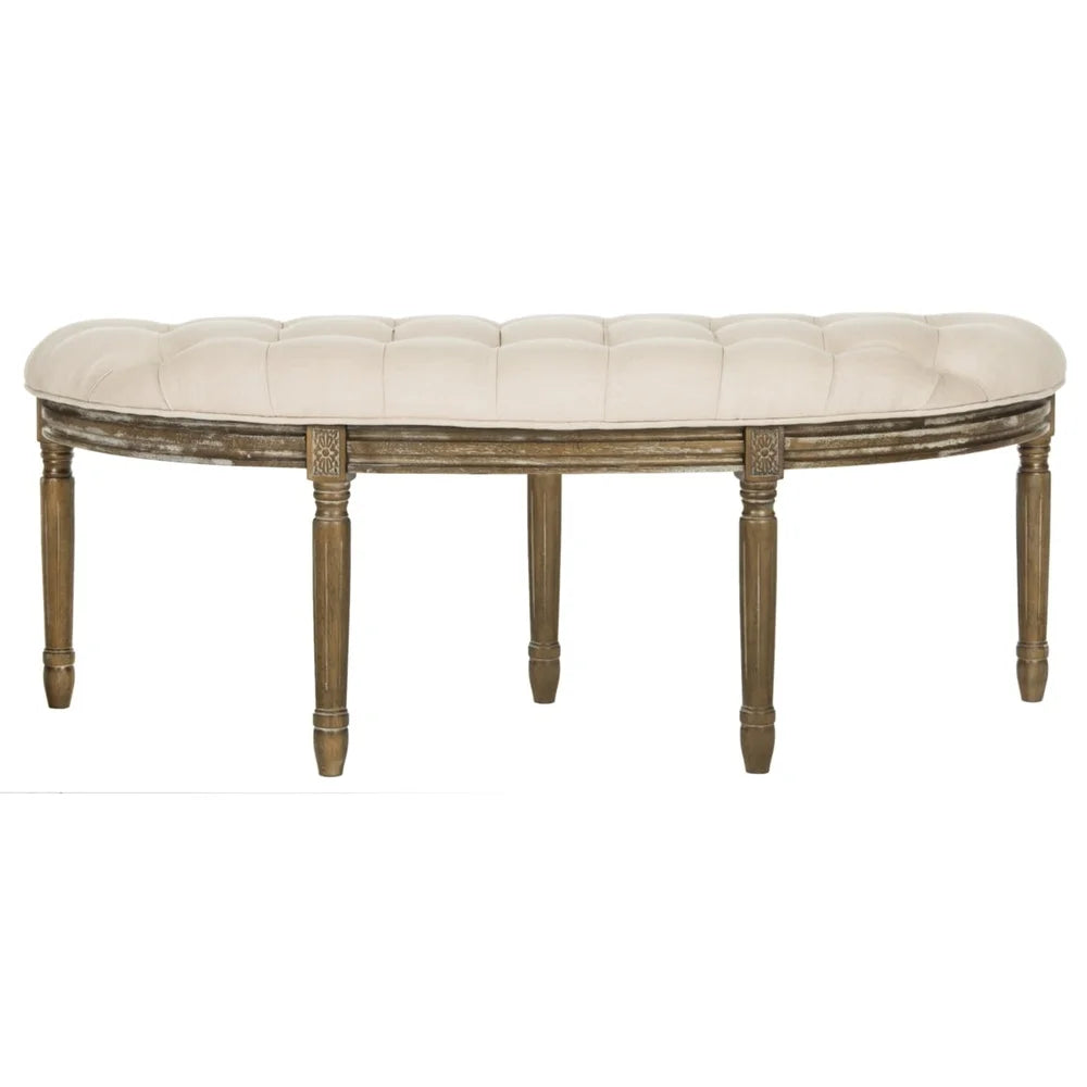Rustic Semi Circle Bench Tufted Linen Upholstered Durable Wood Frame Indoor Seating Classic Home Decor 550 lbs Capacity