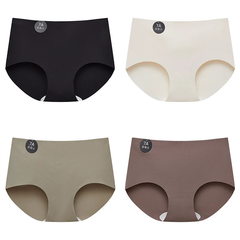FalllSweet 4PCS Seamless Panties for Woman Ice Silk Underwear Soft Thin Briefs Women's Underpants Fashion Sexy Female Lingerie