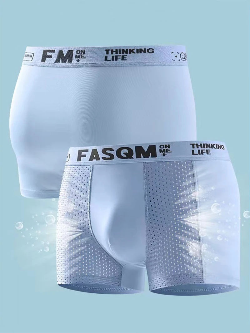 1pcs Mesh Ice Silk Boxer Shorts Men's Underwear FASQM Underpants Breathable Sexy Slim Panties Bamboo Lingerie Plus Size L-6XL