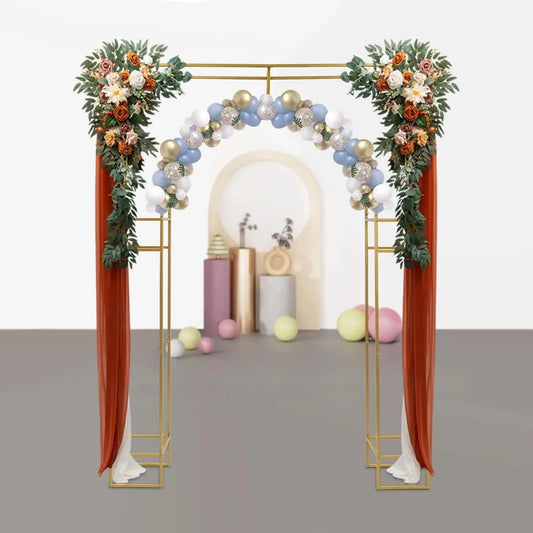 Wedding Arch Backdrop Stand, Gold Wedding Arches for Ceremony Square Metal Balloon Arch Stand Garden Arbor Frame for Wedding Bir
