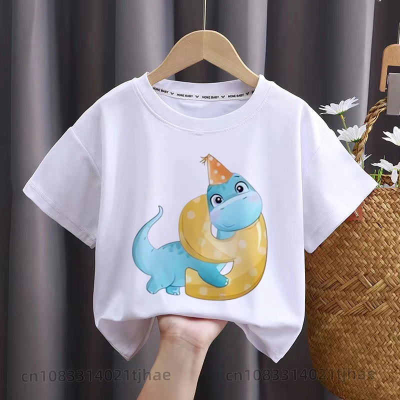 Cartoon Dinasour Birthday Baby Tshirts for Boy Party T-shirts Kids Tops Children Tees Girl Clothes