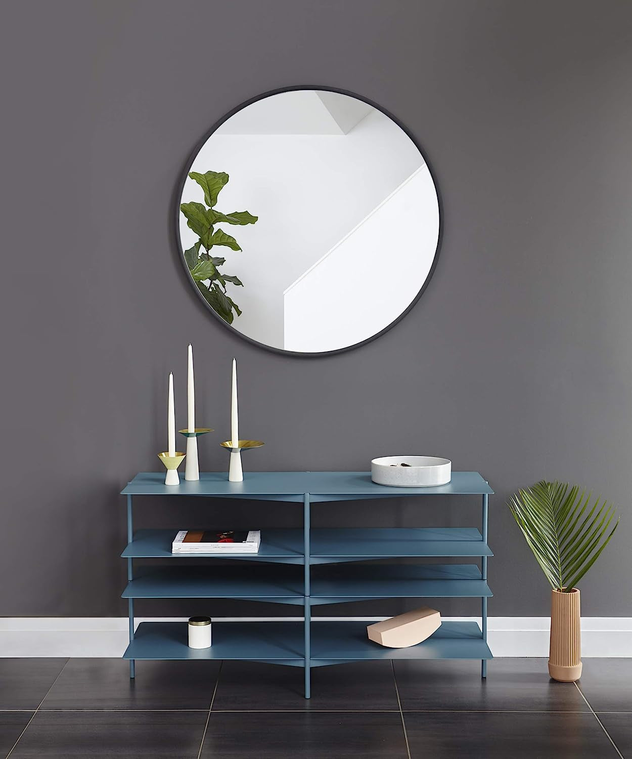 Round Rubber Wall Mirror 37 Inch Diameter With Protective Rubber Frame