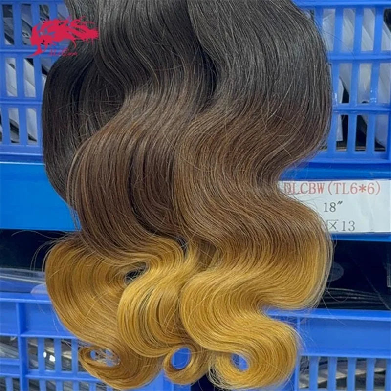 Ali Queen Hair Body Wave Human Hair Bundles T1B/4/27 Brazilian Raw Virgin Hair Extensions Unprocessed Hair Weaving 14-24inch