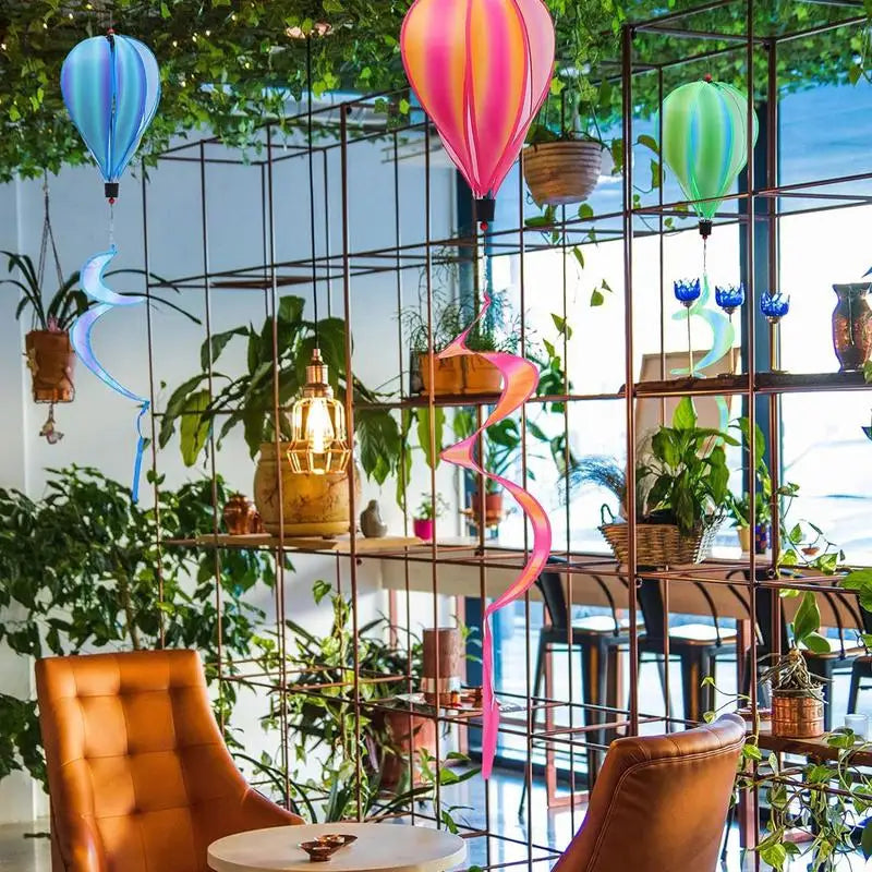 Hot Air Balloon Spinner 4X Rainbow Wind Spinner Windsock Ornament Outdoor Decoration For Gathering Birthday Garden Patio Tree