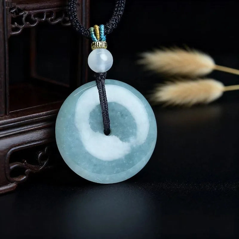 New Real Natural Jade Donut Ping An Knot Pendant Necklace Carved Charm Jadeite Jewelry Fashion Amulet Gift for Men Women