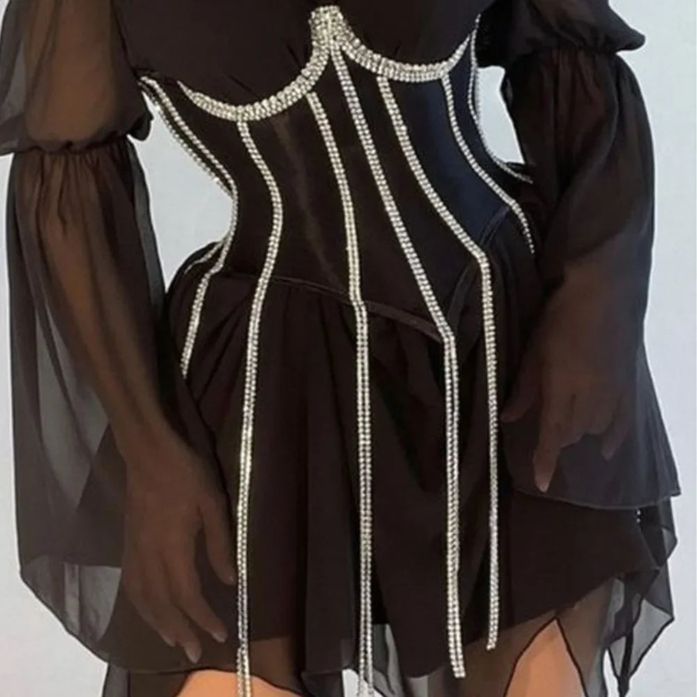 Sexy Tassel Chest Chain Rhinestone Chest Bracket for Women Rave Bikini Semicircle Crystal Lingerie Chain Bra Jewelry Gift